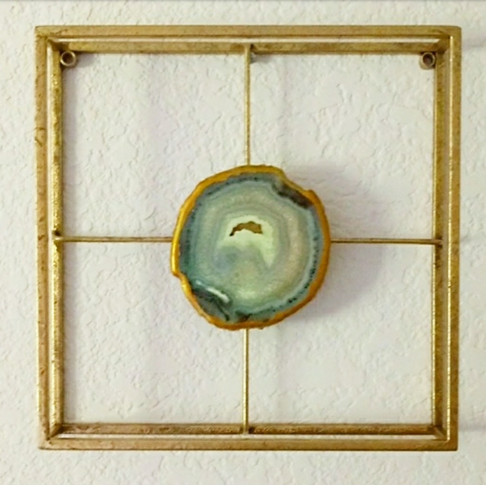 NWOT Gold Metal Agate Stone Wall Decor #3